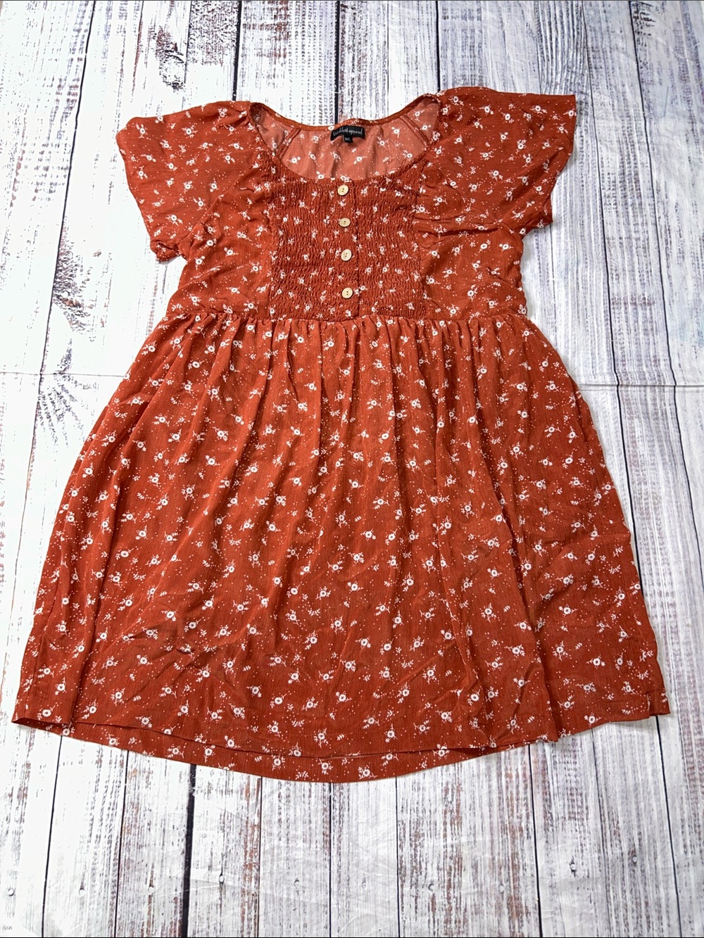 Wishlist Rust Floral Smocked Button-Front Dress